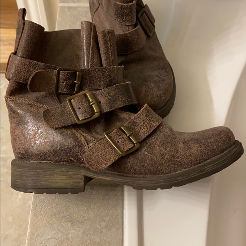 Steve Madden distresses leather combat booties